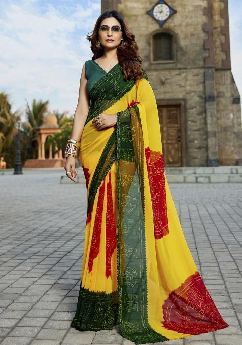 Multicolor Embellished Georgette Saree Set