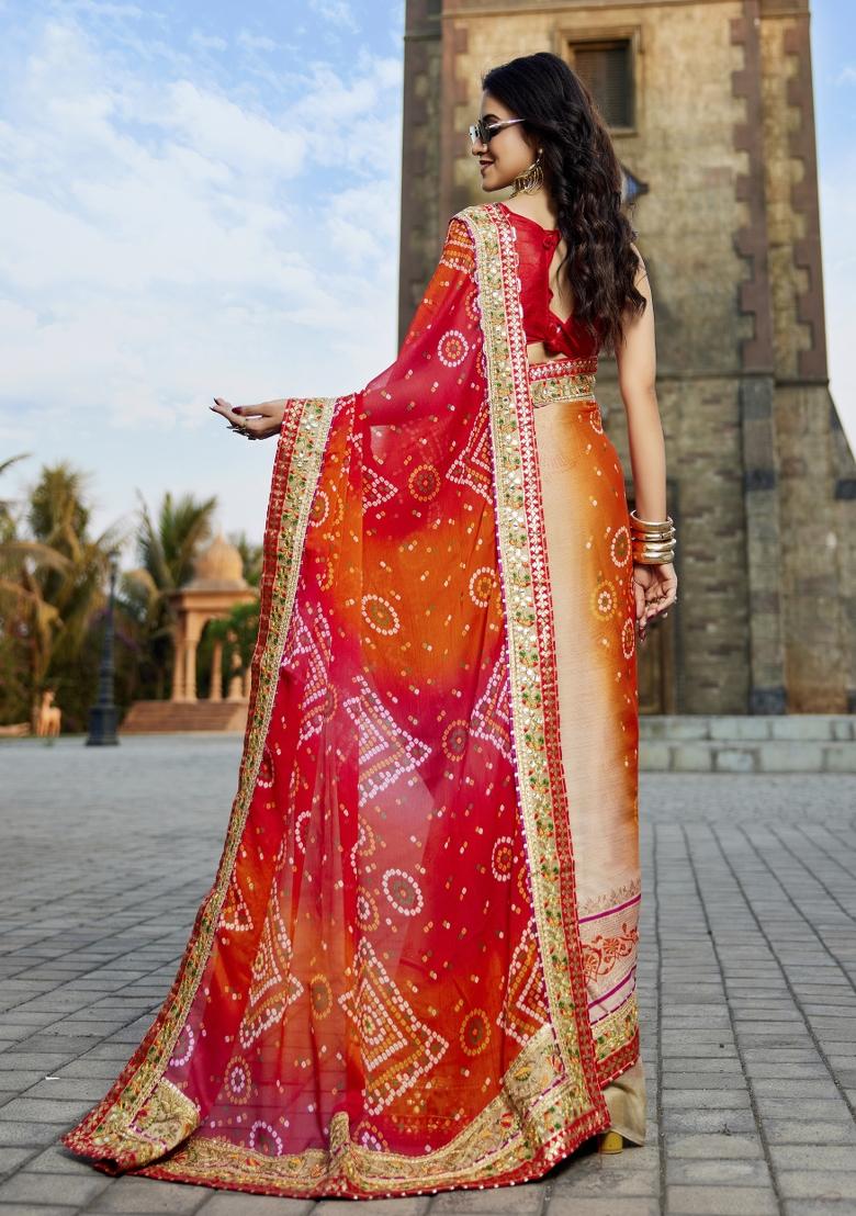 Red Embellished Georgette Saree Set