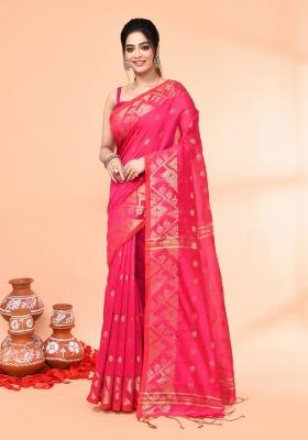 Rani Embroidered Cotton Saree Set