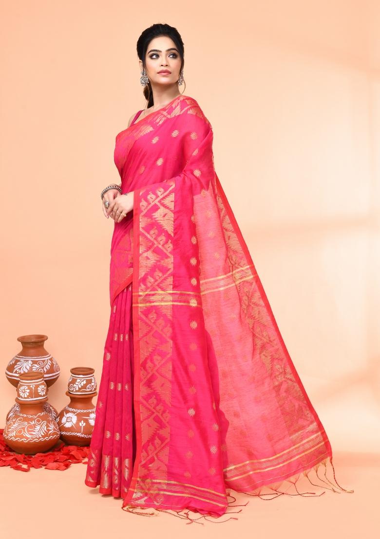 Rani Embroidered Cotton Saree Set