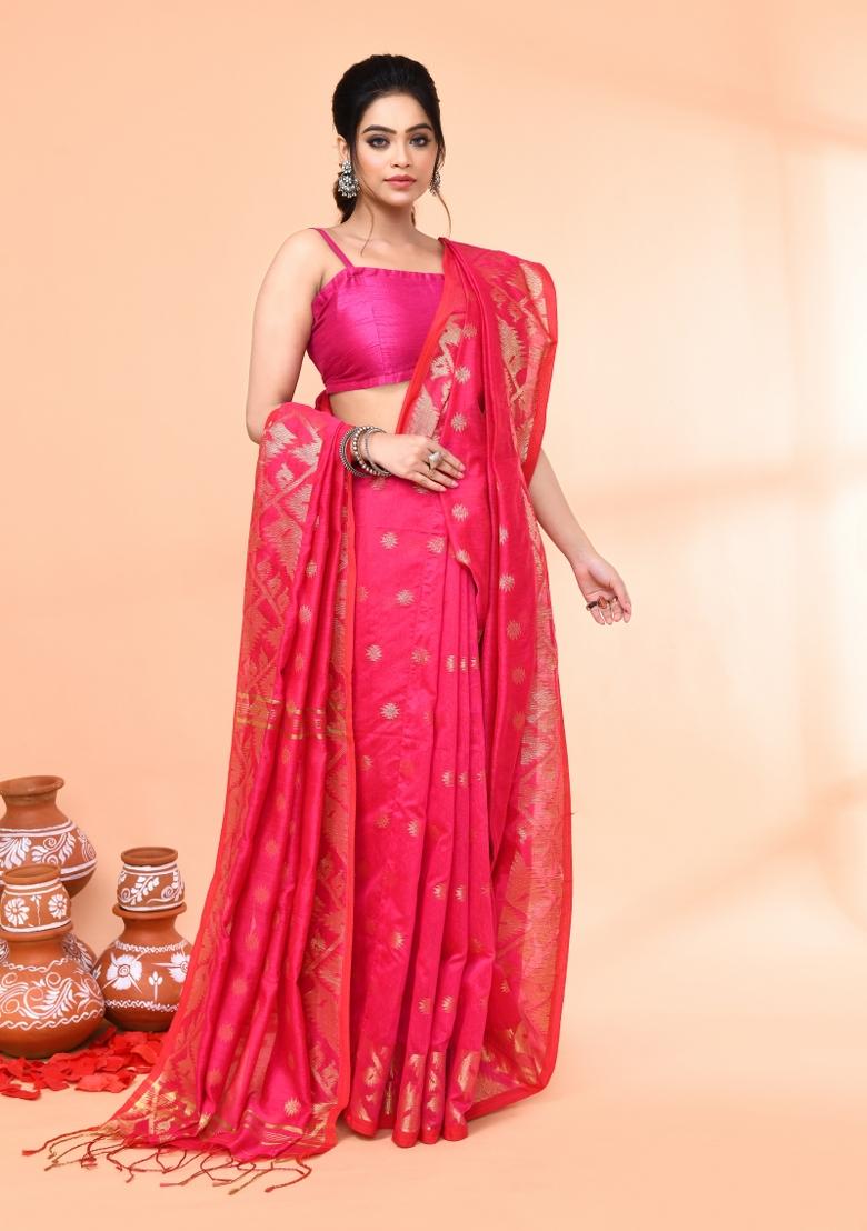 Rani Embroidered Cotton Saree Set