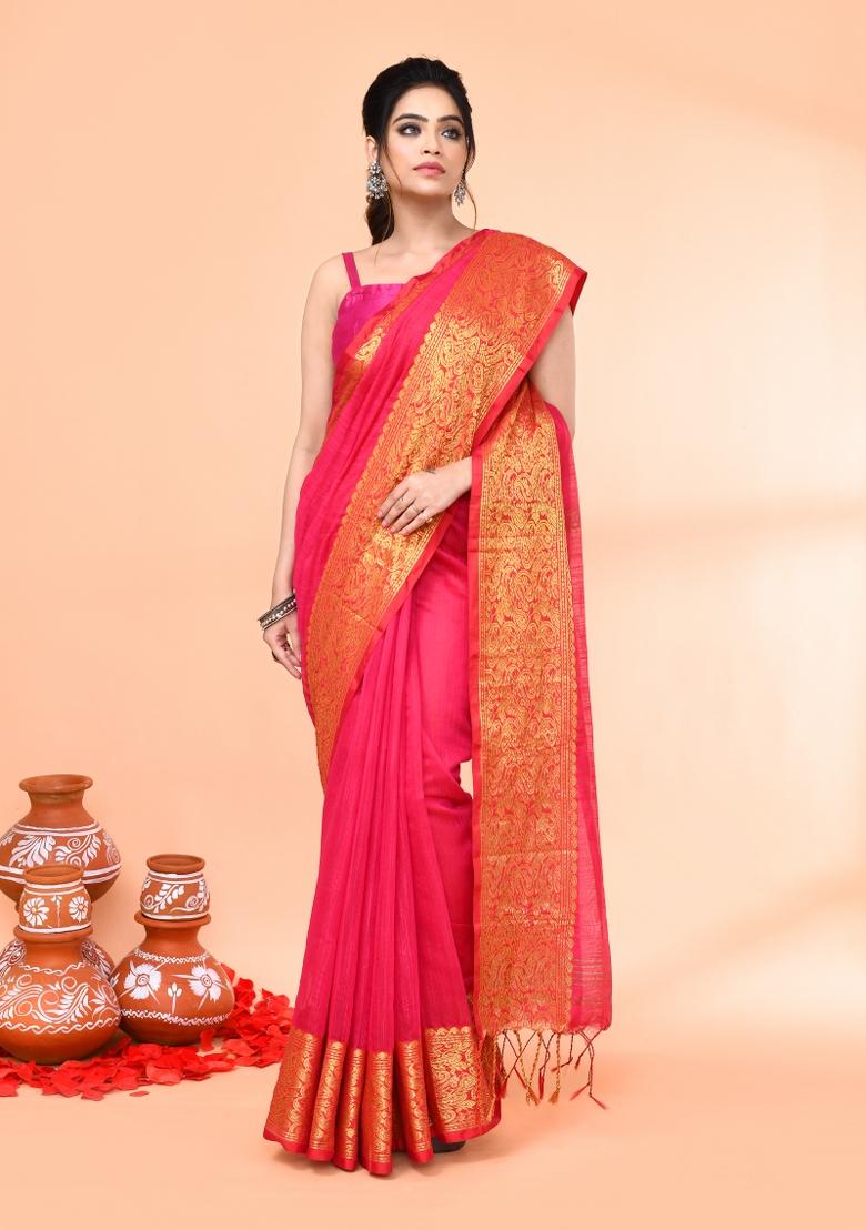 Rani Embroidered Cotton Saree Set