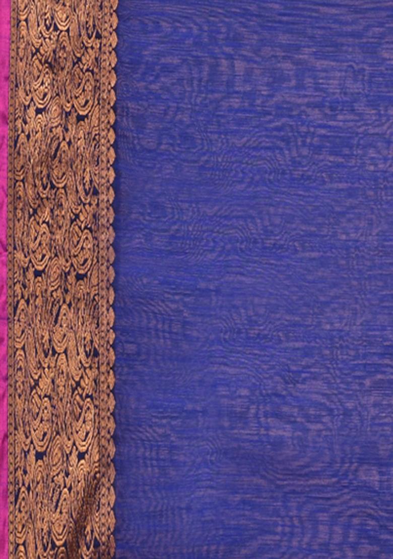 Royel Blue Embroidered Cotton Saree Set