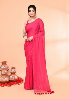 Pink Embroidered Cotton Saree