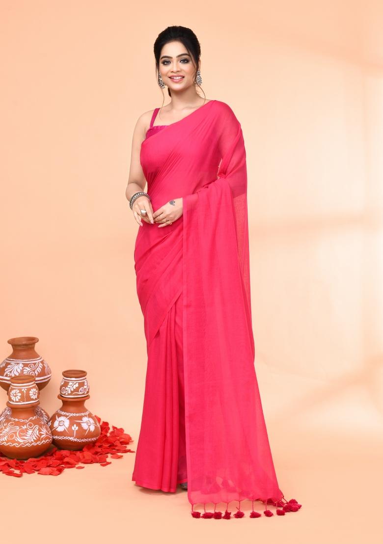 Pink Embroidered Cotton Saree