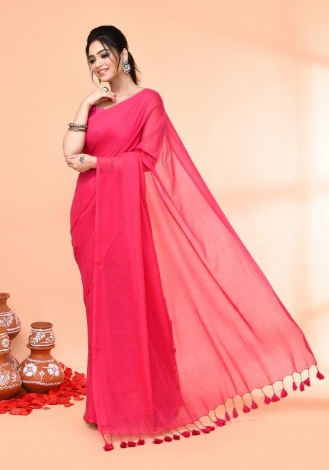 Pink Embroidered Cotton Saree