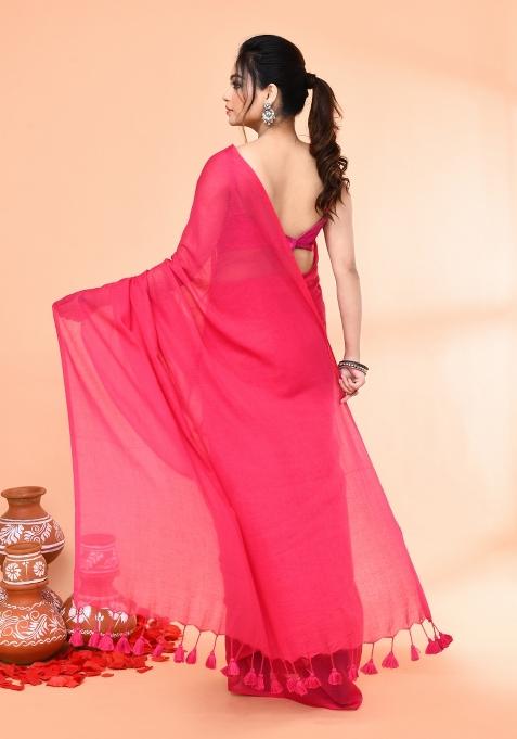 Pink Embroidered Cotton Saree