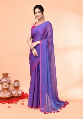 Vivid Indigo Embroidered Cotton Saree