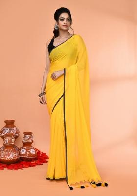 Yellow Embroidered Cotton Saree