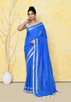 Turquoise Solid Tissue Saree Set