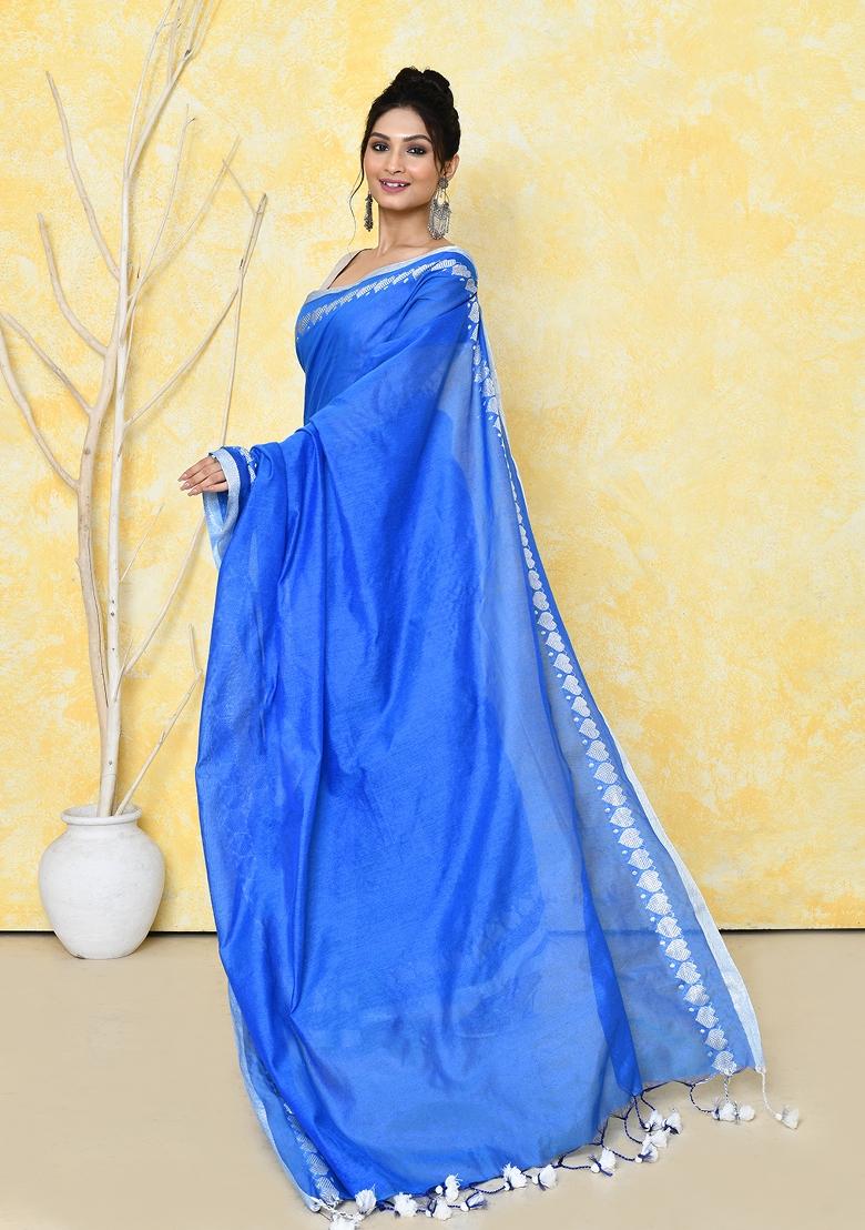 Turquoise Solid Tissue Saree Set