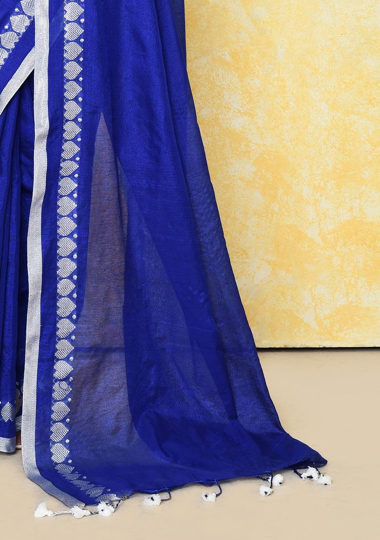Royel Blue Solid Tissue Saree Set