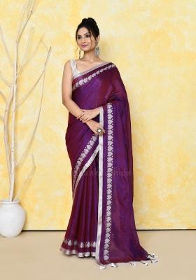 Purple Solid Tissue Saree Set