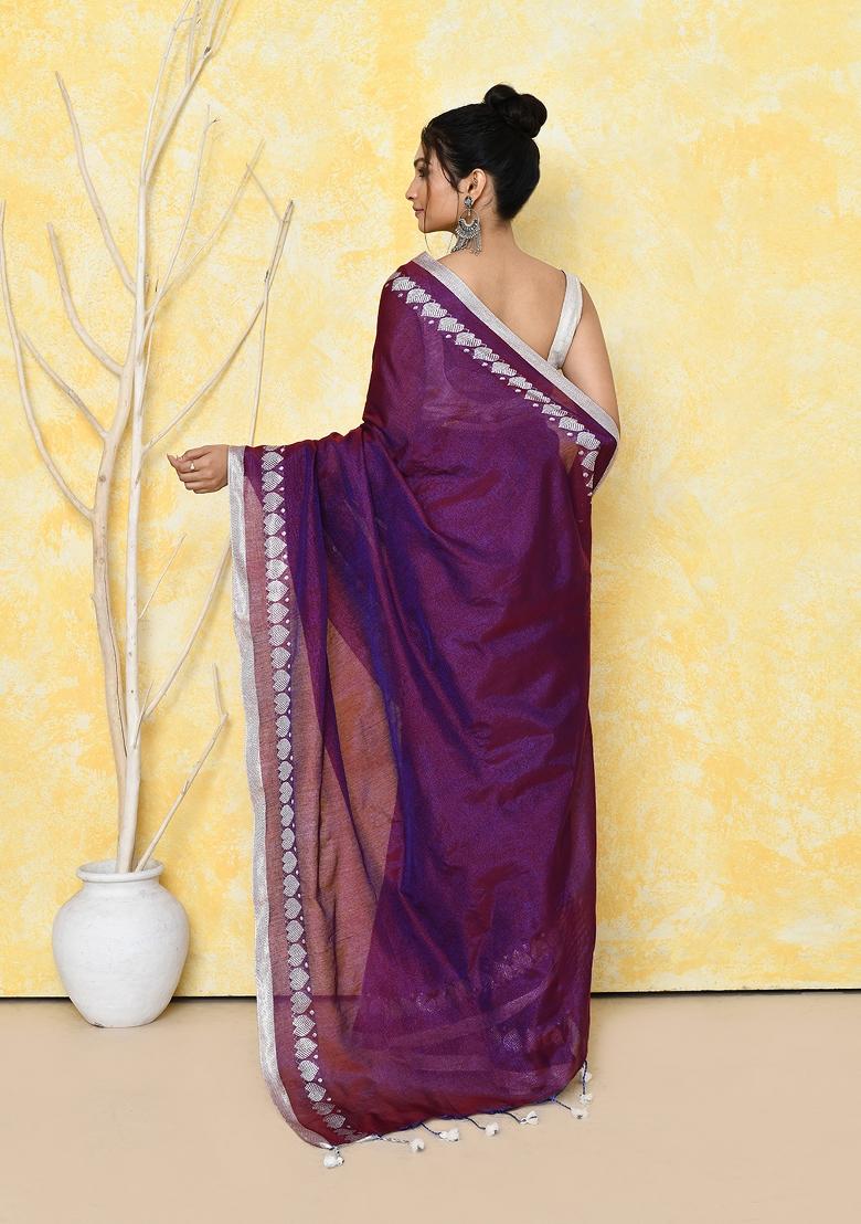 Purple Solid Tissue Saree Set