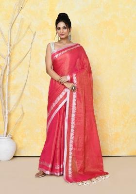 Tomato Red Solid Tissue Saree Set
