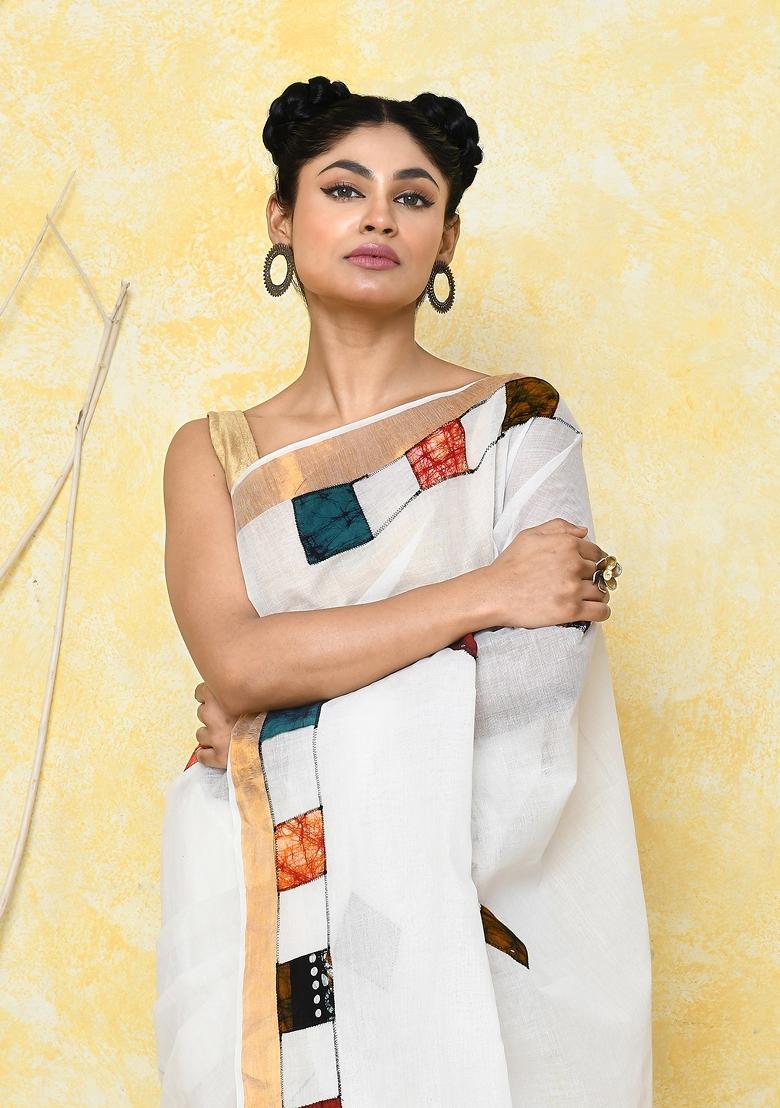 White Embroidered Cotton Saree