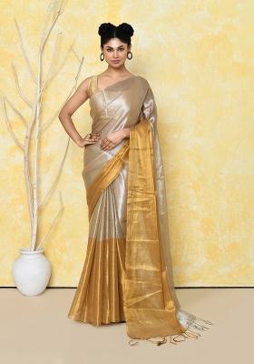 Silver Gold Solid Tissue Saree Set