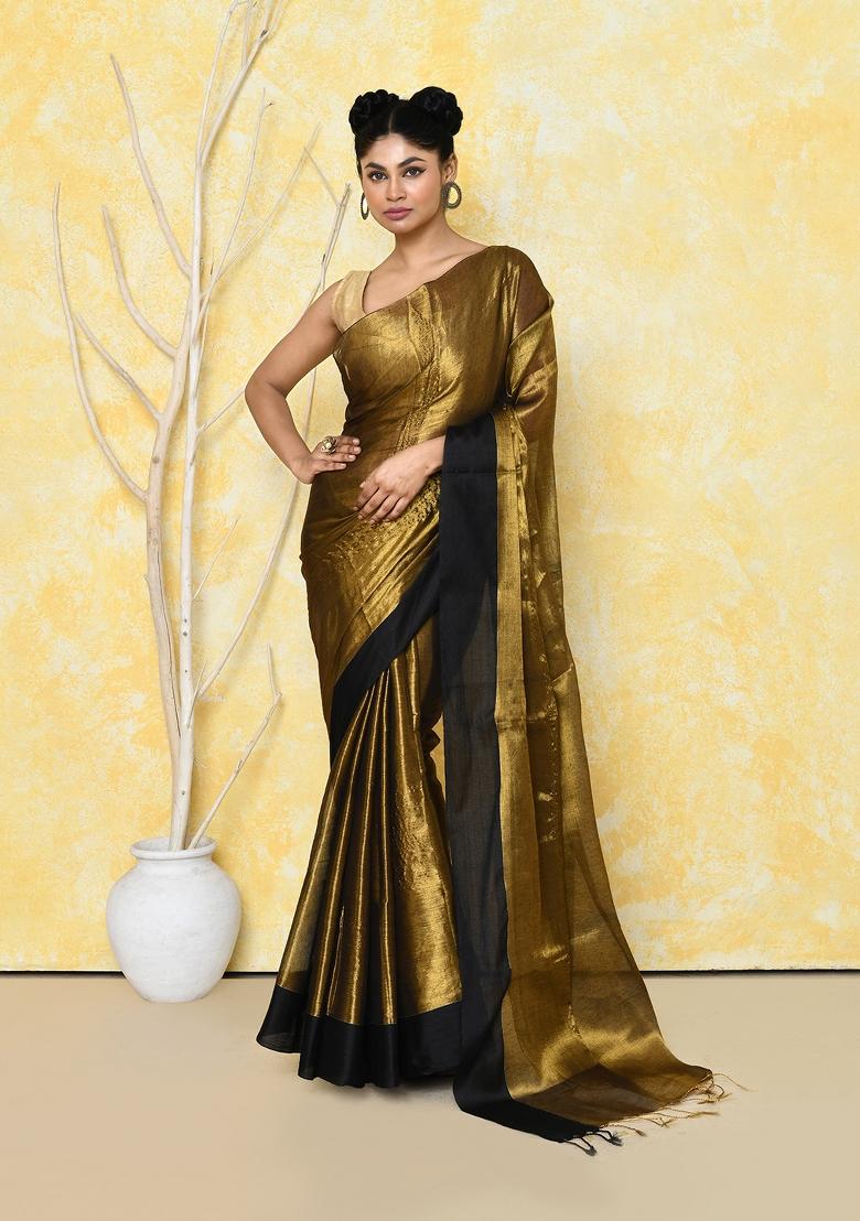 Gold Solid Tissue Saree Set