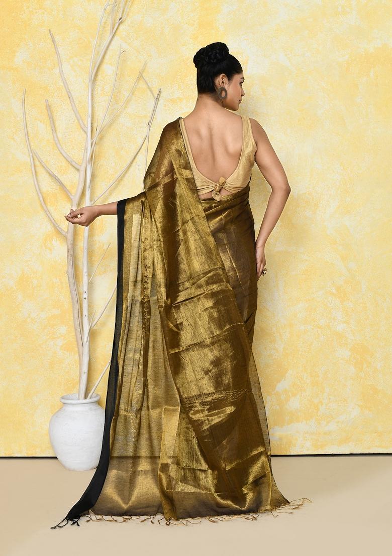Gold Solid Tissue Saree Set