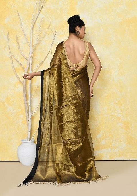 Gold Solid Tissue Saree Set