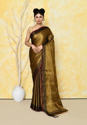 Gold Solid Tissue Saree Set