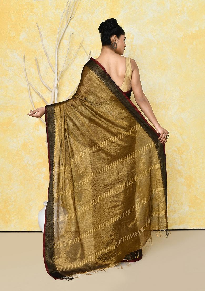 Gold Solid Tissue Saree Set