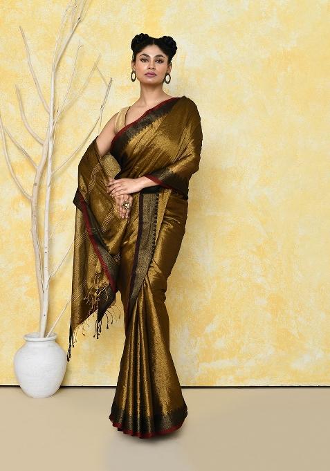 Gold Solid Tissue Saree Set