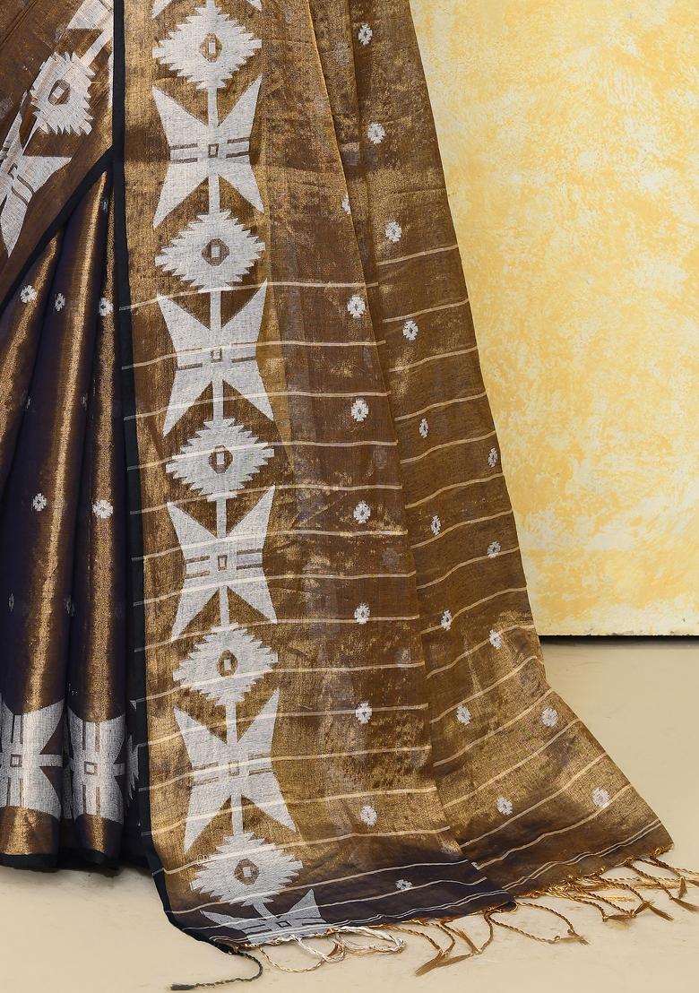 Gold Embroidered Tissue Saree Set