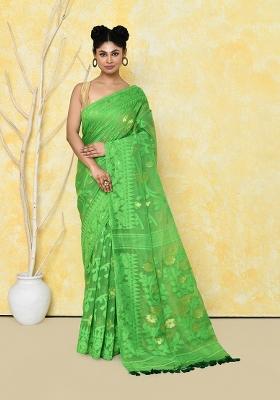 Green Embroidered Cotton Silk Saree