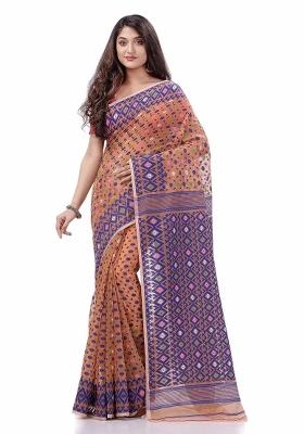 Peach Embroidered Cotton Saree