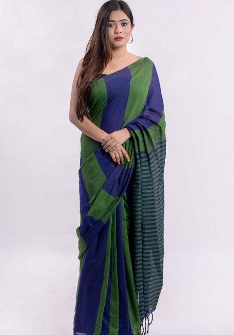 Multi Embroidered Cotton Saree Set