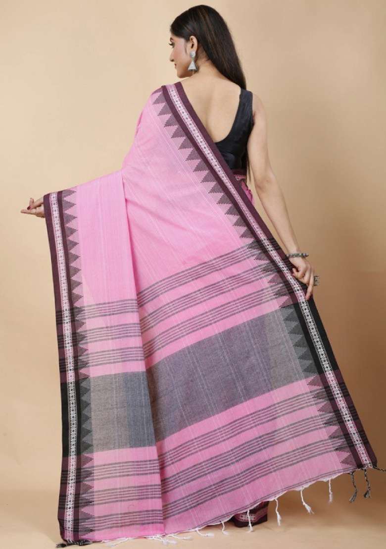 Pink Embroidered Cotton Saree Set for Diwali and Festive Wear - Indya