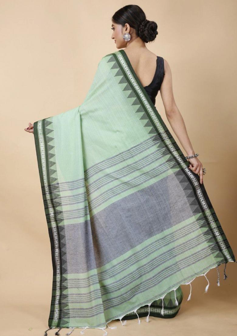 Sage Green Embroidered Cotton Saree Set