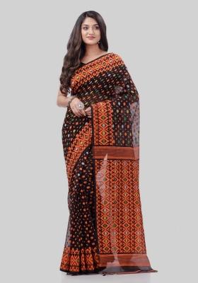 Black Embroidered Cotton Saree
