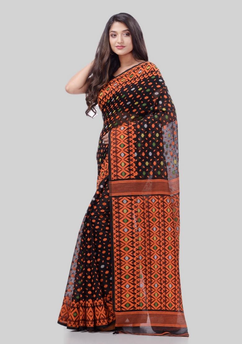 Black Embroidered Cotton Saree