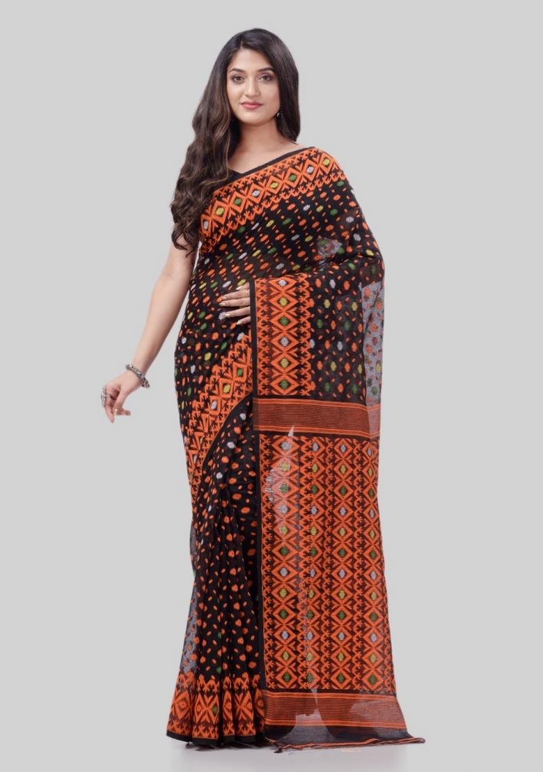 Black Embroidered Cotton Saree