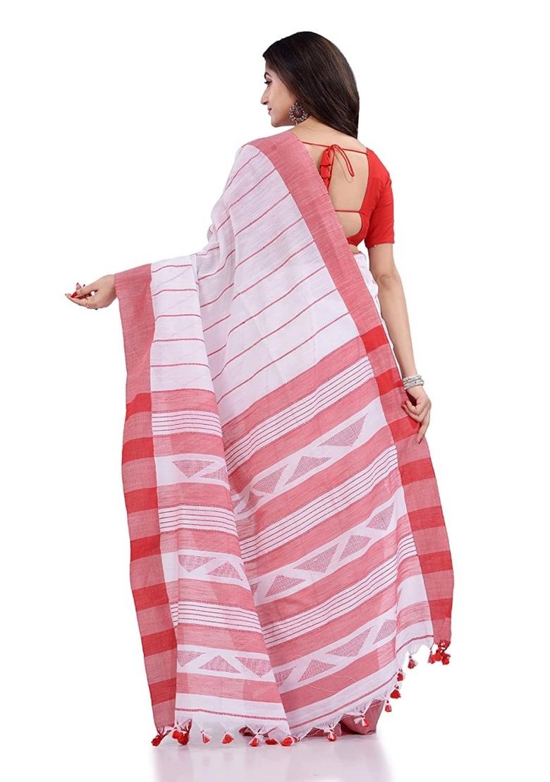 White Embroidered Cotton Saree Set