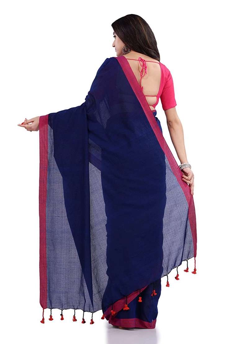 Blue Cotton Saree Set with Embroidered for Diwali | Wedding & Festive Wear - Indya