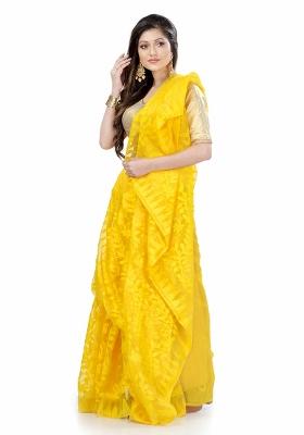 Yellow Embroidered Cotton Saree