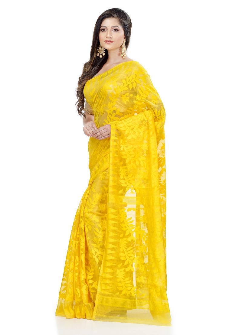 Yellow Embroidered Cotton Saree