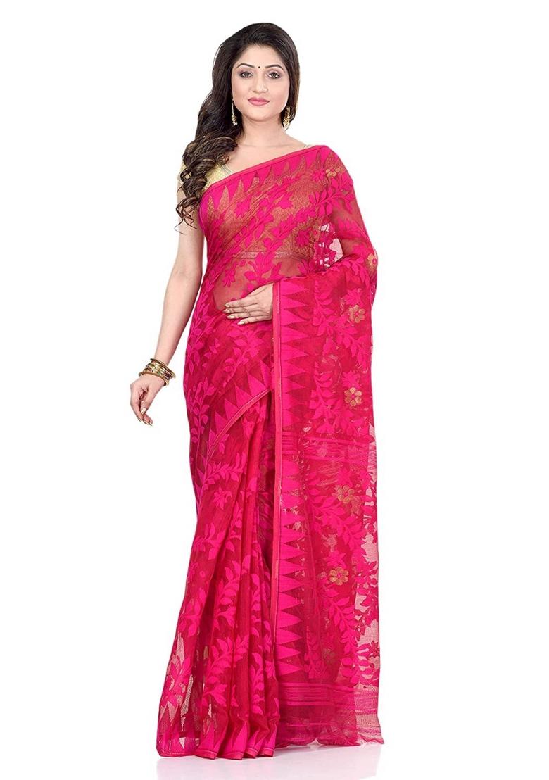 Pink Embroidered Cotton Saree