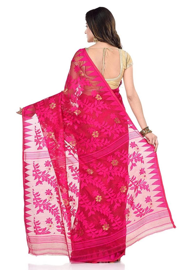 Pink Embroidered Cotton Saree