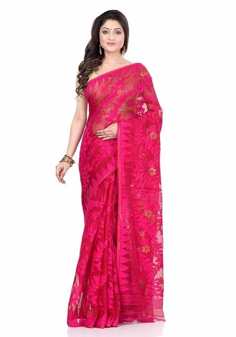 Pink Embroidered Cotton Saree
