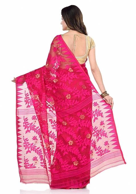 Pink Embroidered Cotton Saree