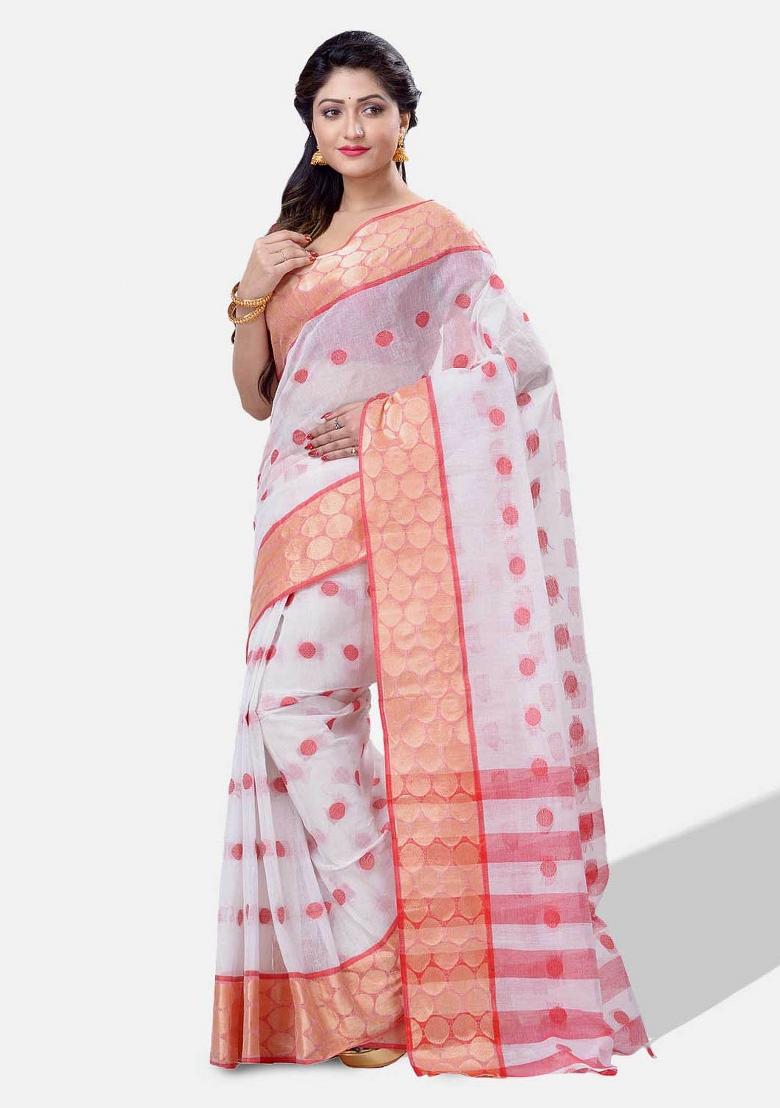 White Embroidered Cotton Saree