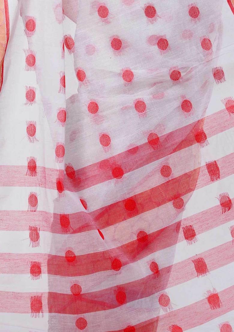 White Embroidered Cotton Saree