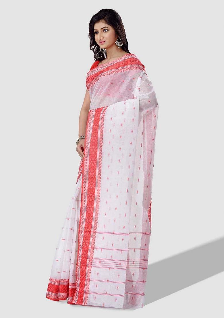 White Embroidered Cotton Saree