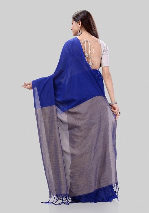 Royel Blue Solid Cotton Saree Set