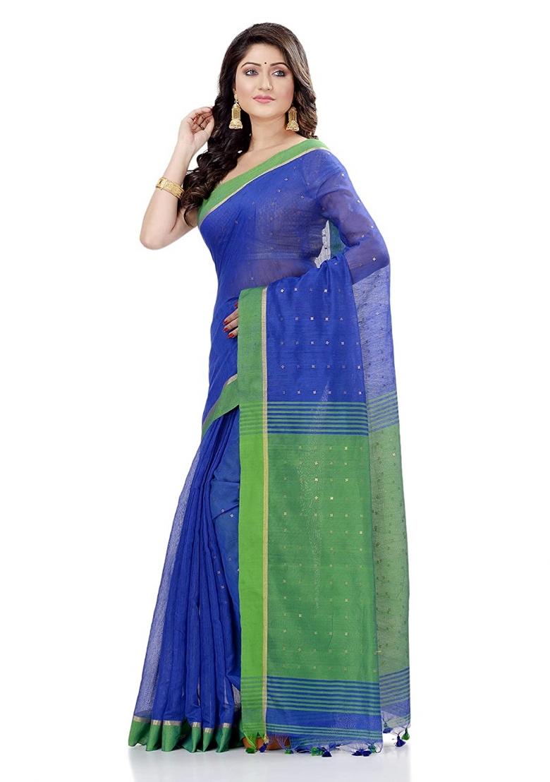 Royel Blue Sequin Embroidered Cotton Silk Saree Set