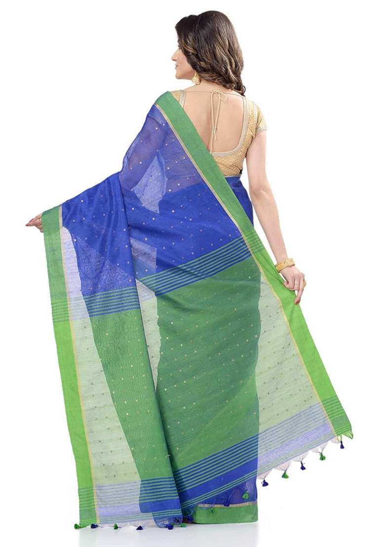 Royel Blue Cotton Silk Blend Saree Set with Embroidered & Sequin for Diwali | Wedding & Festive Wear - Indya